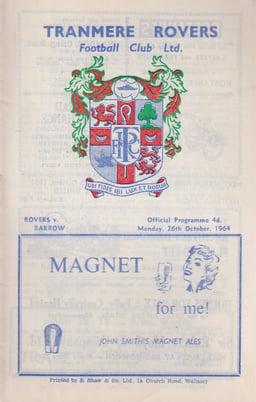 Tranmere Rovers v Barrow Match Programme 1964-10-26